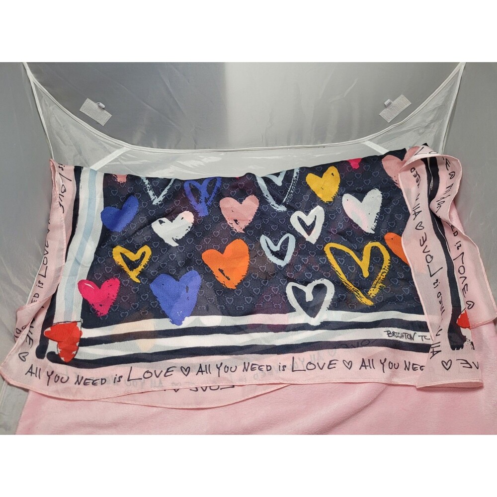 💥 Brighton Color Of Love Scarf 24”   Multicolor Hearts All You Need is Love D6